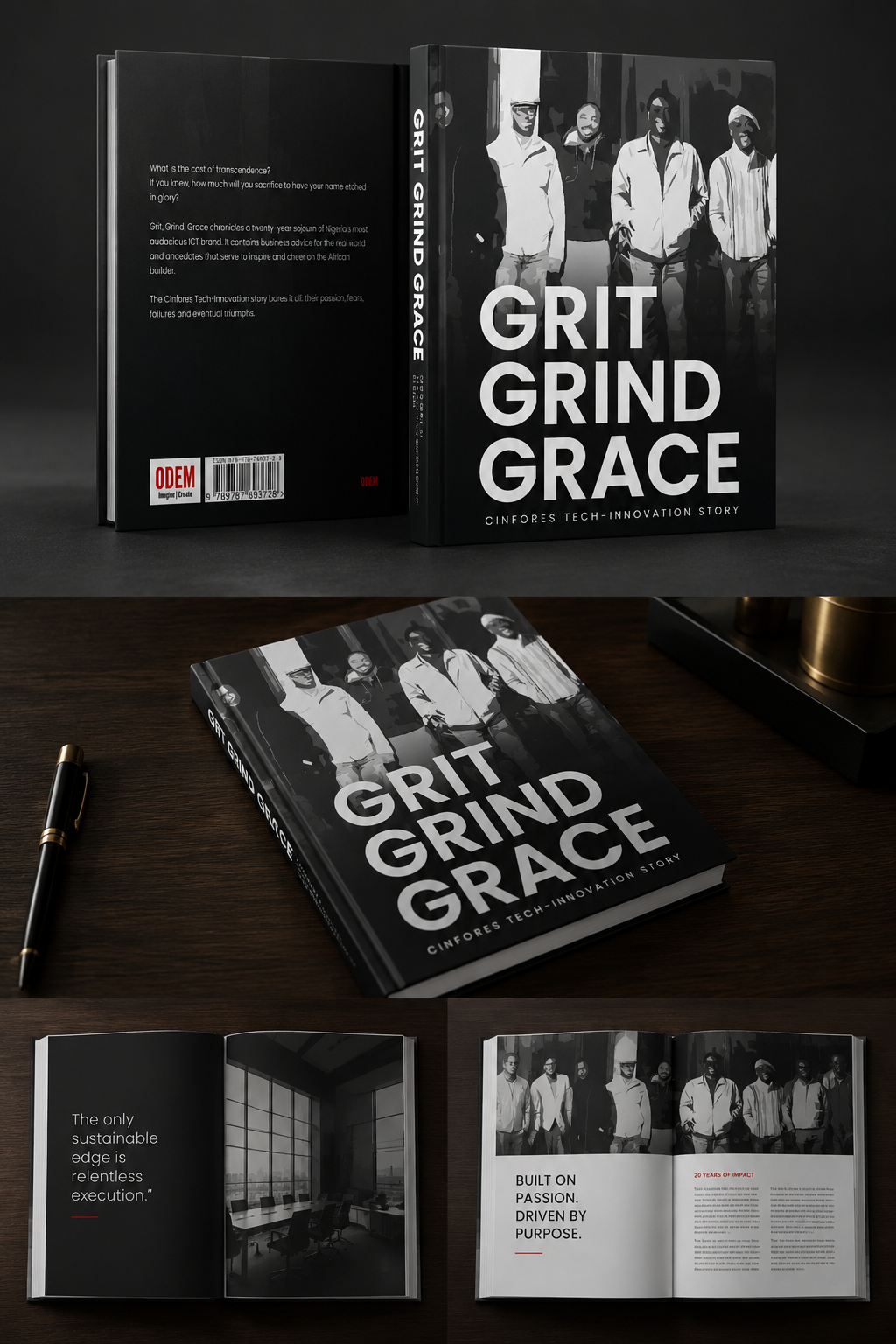 Grit Grind Grace hardcover memoir on an executive desk